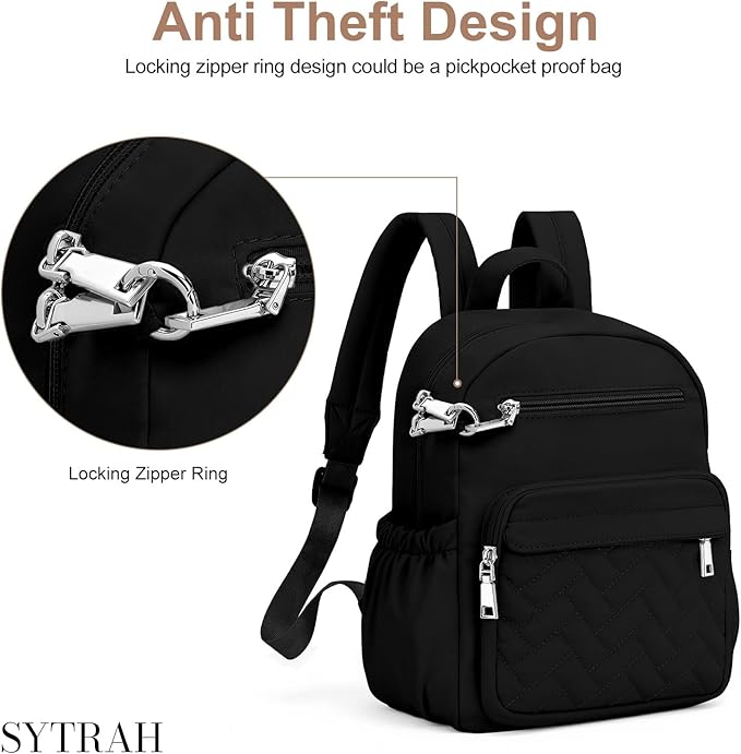 Mini Backpack for Women Small Backpack Purse, Anti Theft Backpack Waterproof Lightweight Puffer Back packs for Travel, Work with Coin Purse Black