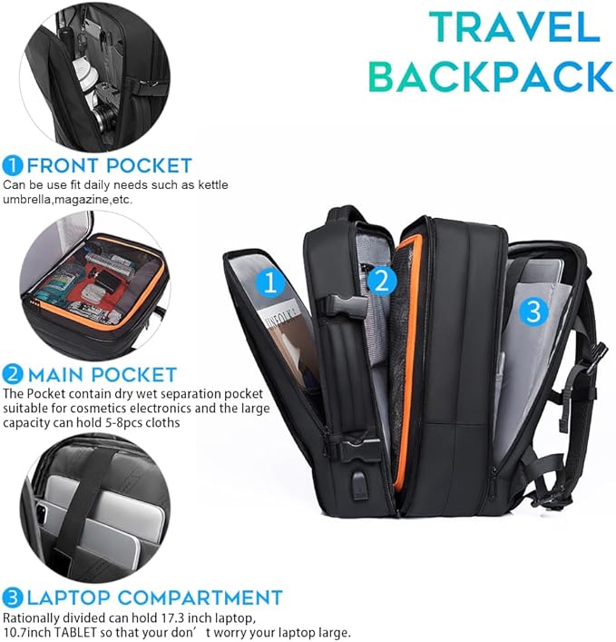 BANGE 45L Carry On Backpack, Weekender Travel Backpacks, 17.3 inch Laptop Back Pack Business Expandable Bag for Men and Women… (Blake45L（with3cubes)…