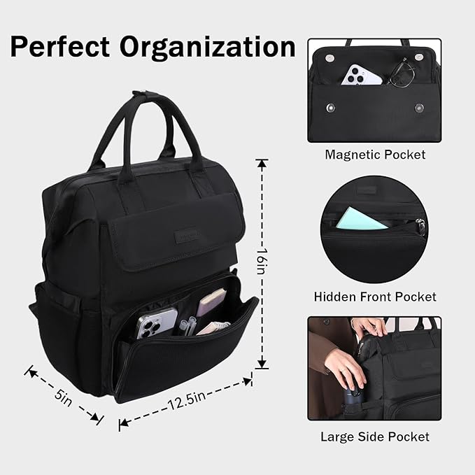 Laptop Backpack for Women & Men. 15.6 Inch Computer Backpack for Work Business, Waterproof Teacher Nurse Bag with Large Capacity, Lightweight College Bookbag Bags, Casual Daypack for Travel Black