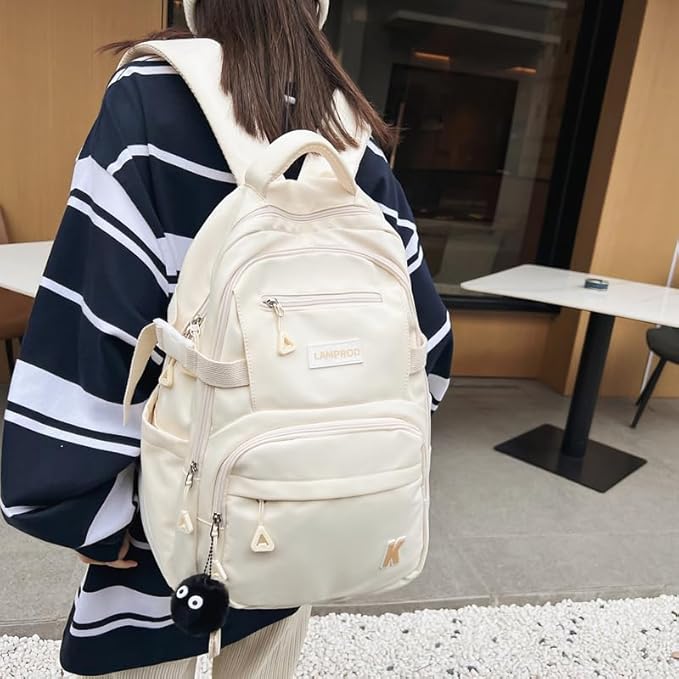 Cute Backpack Aesthetic Backpack for Girls School Casual Daypack Middle Student Travel College Backpack for Kids Large Capacity Travel(White)
