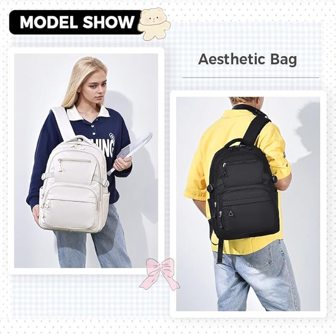 Preppy Aesthetic Large Laptop Backpack Y2K Vintage College Daypack for Travel Work Lightweight Waterproof Commute Bag (Gray)