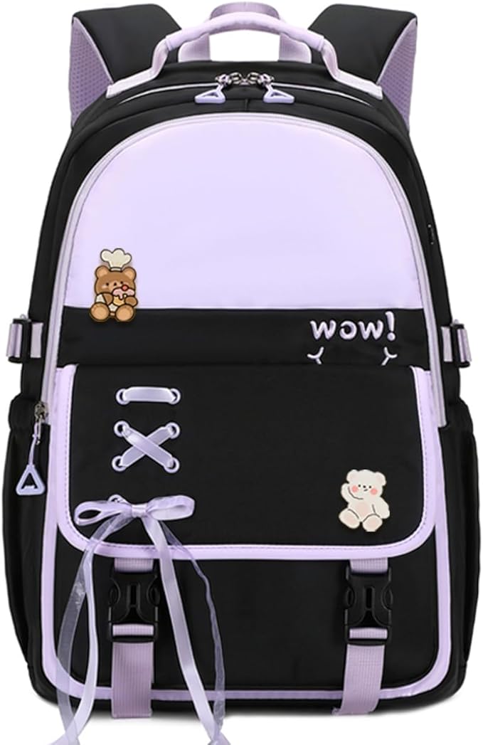 Cusangel Teen Girls Backpack,Girls Cute Backpack Big kids Elementary Middle High School College Student,17" Bookbag For 9Age+ boys(Purple)