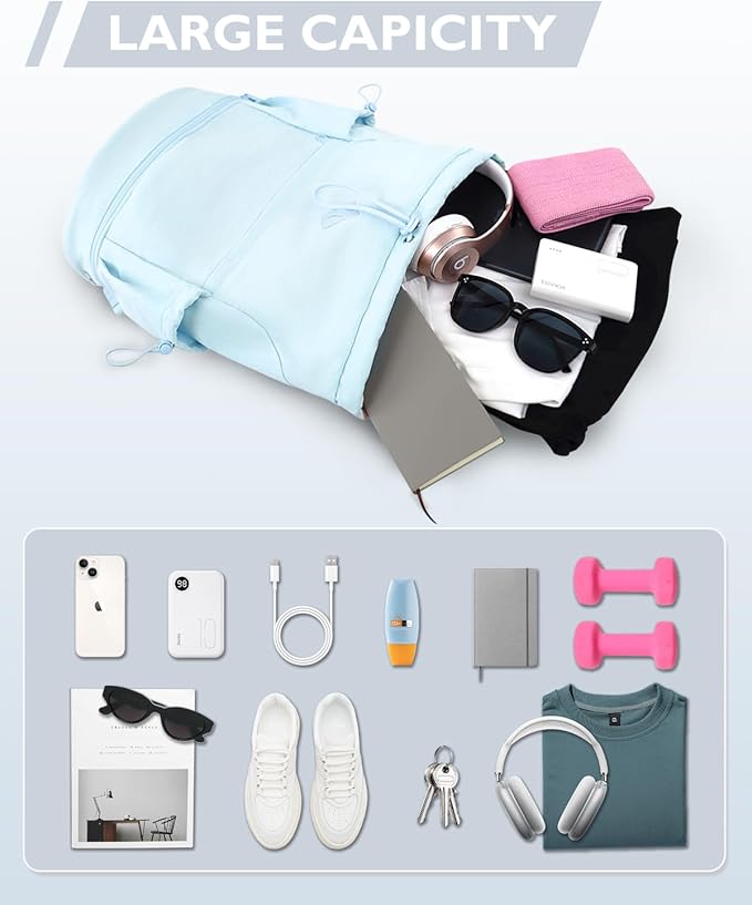 Drawstring Backpack Sports Gym Bag with Shoe Compartment and Wet Pocket String Swim Bag for Women Men Beach Backpack, Blue