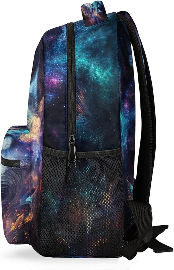 Pardick Animal Wolf Galaxy Backpack for Kids Girls Boys Lightweight School College Students 18in Bookbag Large Capacity Computer Backpacks Laptop Rucksack Travel Gym Hiking Camping Daypack