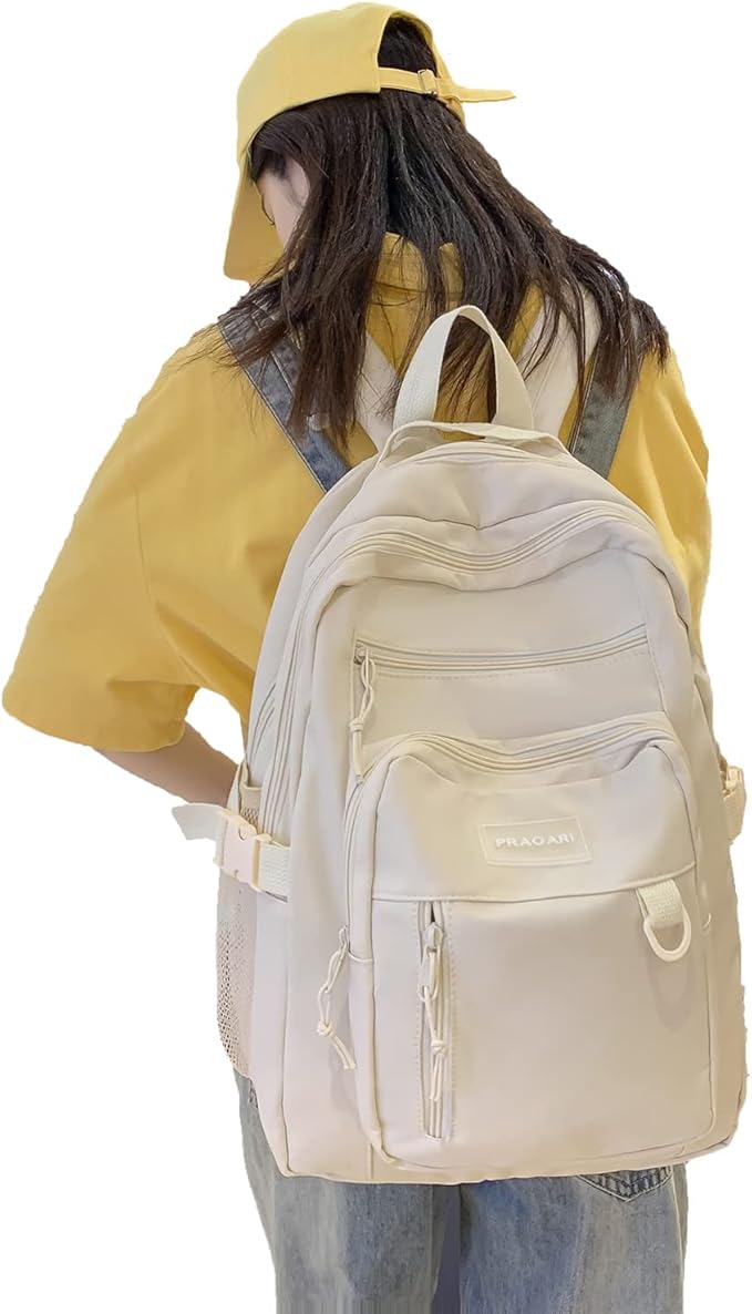 Kids Backpack for School Cute Aesthetic Beige Backpack Girls Student Bookbag Women Travel Lightweight Book Bag