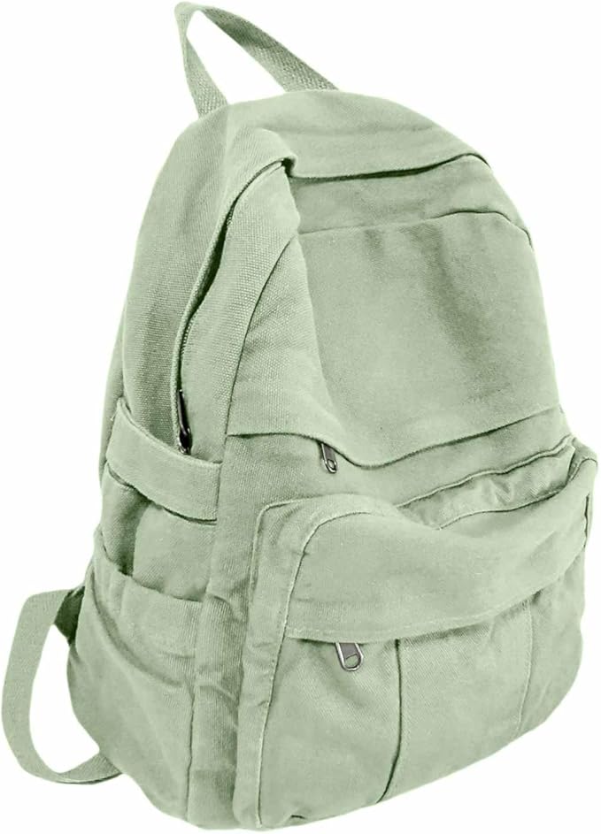 Sage Green Canvas Backpack for Women Retro Aesthetic Rucksack Basic Backpack for High School/College Students Travel Laptop Bag