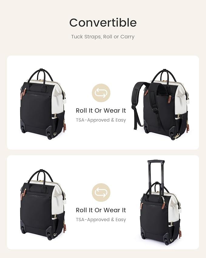 LOVEVOOK Rolling Backpack for Women, Backpack with Wheels for Travel, 17 Inch Laptop Rolling Bag, Underseat Carry On Luggage Water Resistant Roller Bookbag for Work Business College Teacher
