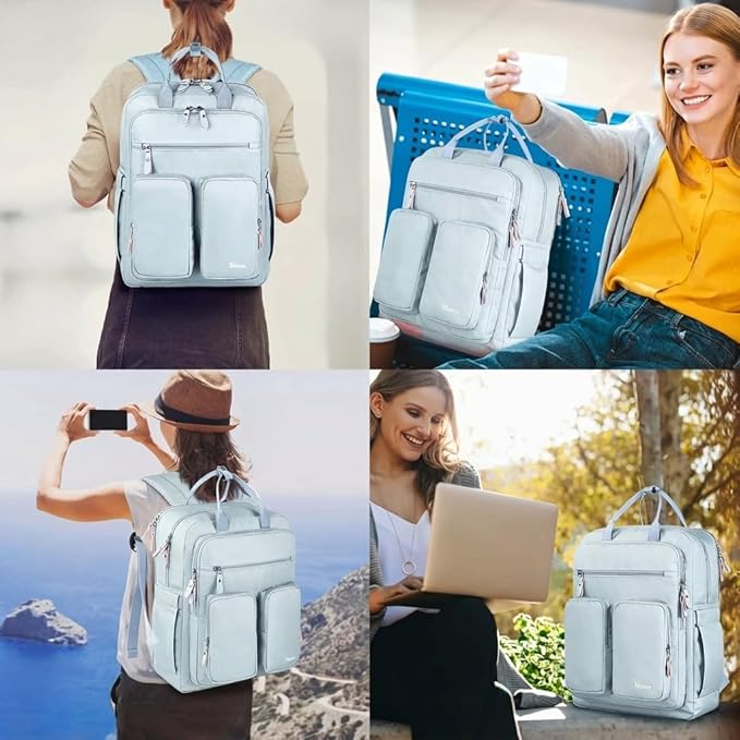 Mancro Travel Backpack for Women, Womens TSA Laptop Backpack with 15.6 Inches Laptop Compartment and Dry-Wet Pocket, Travel Daypack Weekend Backpack for Women, Blue