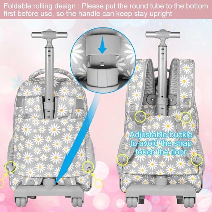 Rolling Backpack for Womens and Mens, Adults Wheeled Bookbag with Lunch Box for Girls and Boys.