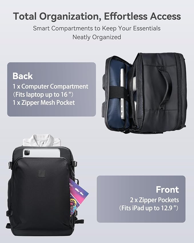Arxus 40L Travel Backpack for Men Women, Business Laptop Bag Fits 16", TSA Approved Carry on Luggage, Expandable Rucksack