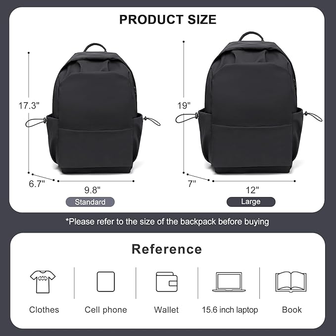 coofay Large Black Backpack For Women Small Backpacks For School Bag School Backpack For College Bookbag For Women Waterproof Gym Backpack For Men Book Bags