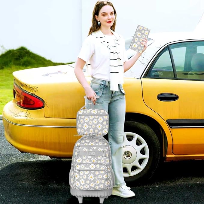 Rolling Backpack for Womens and Mens, Adults Wheeled Bookbag with Lunch Box for Girls and Boys.