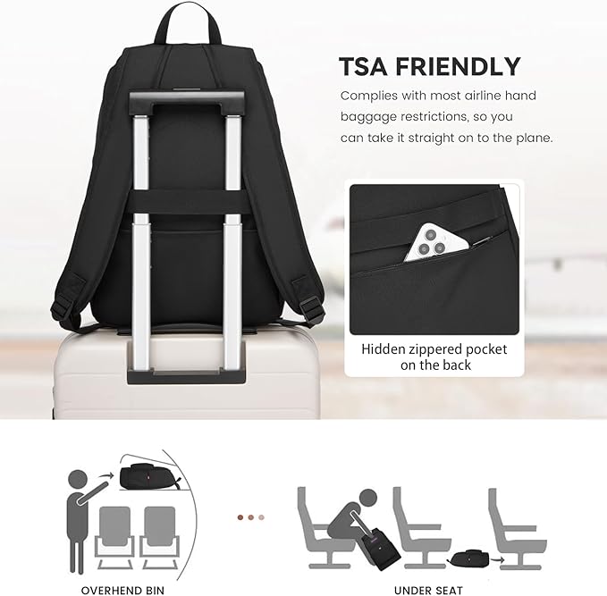 Classic Casual Backpack, Lightweight Daypack with 10 Pockets, Laptop Compartment, EVA Foam Pad (Black)