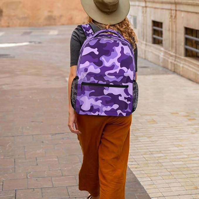 Pardick Camouflage Camo Purple Backpack for Kids Girls Boys Lightweight School College Students 18in Bookbag Large Capacity Computer Backpacks Laptop Rucksack Travel Gym Hiking Camping Daypack