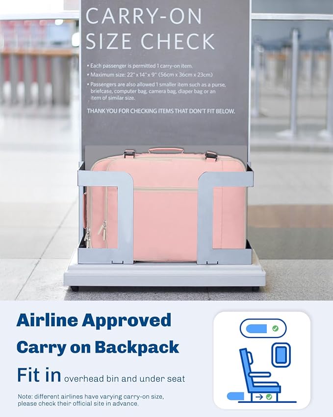 Hynes Eagle Carry on Backpack 38L Large Travel Backpack for Women Flight Approved Weekender Bag Laptop Backpack Men 15 inches Light Pink