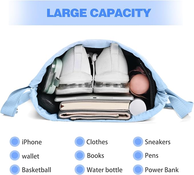 Drawstring Backpack with Wet Pocket Gym Backpack Water-Resistant Cinch String Bag Beach Swim for Women Men