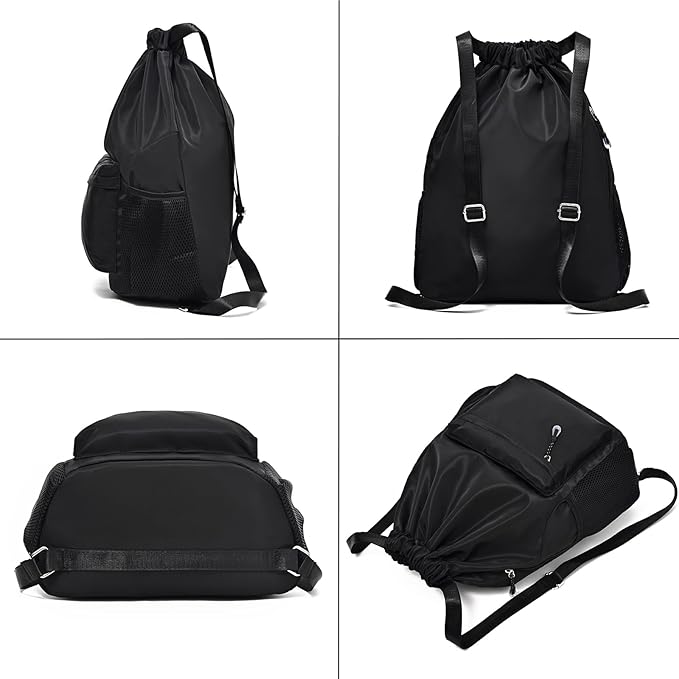 Green Drawstring Backpack for Women, Waterproof Drawstring Gym Bag for Men, Small Cinch Sack for Basketball, Pull String Sport Bag for Soccer.