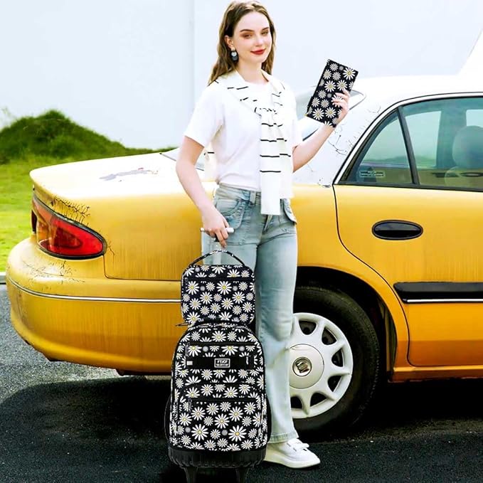 Rolling Backpack for Womens and Mens, Adults Wheeled Bookbag with Lunch Box for Girls and Boys.