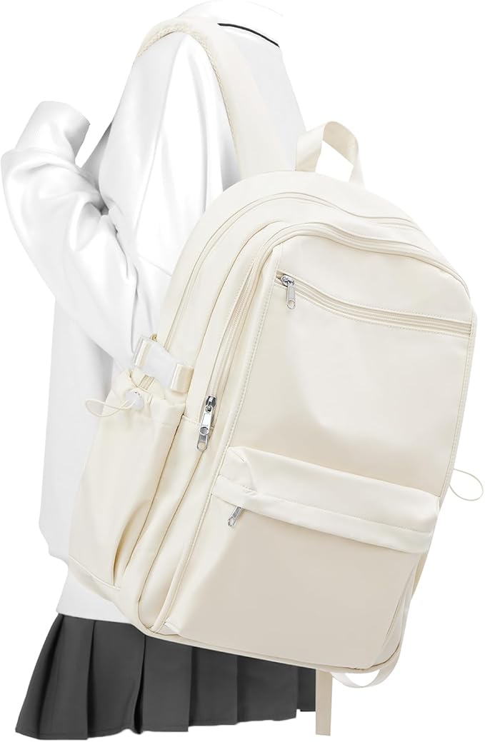Simple School Backpack For Women,Lightweight College Backpack,High School Bag For Teens Boys Girls,Casual daypack Small Travel Backpacks Men Cute Bookbag(Beige)