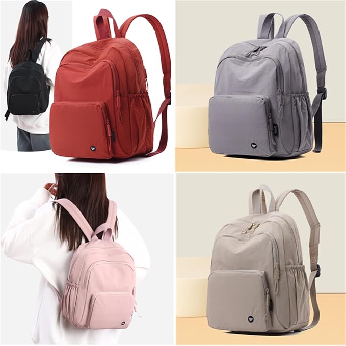 Small Nylon Backpack Mini Casual Daypack Lightweight Backpack for Women Travel Purse (Grey purple)