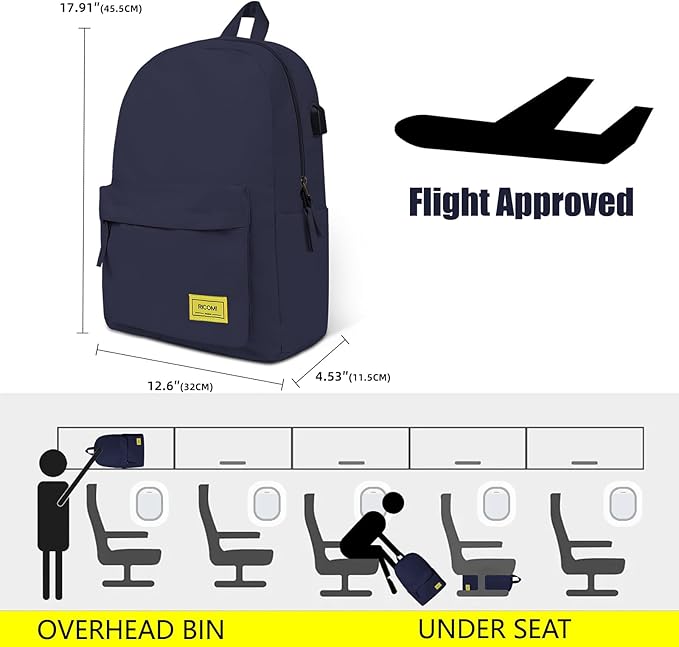 Premium Lightweight Laptop Backpack with USB Charging Port, Durable College School Bookbag, 2 Built-in Organizers, Padded 15.6-inch Laptop/Notebook Sleeve, Slim Water Resistant Bag, Navy Blue