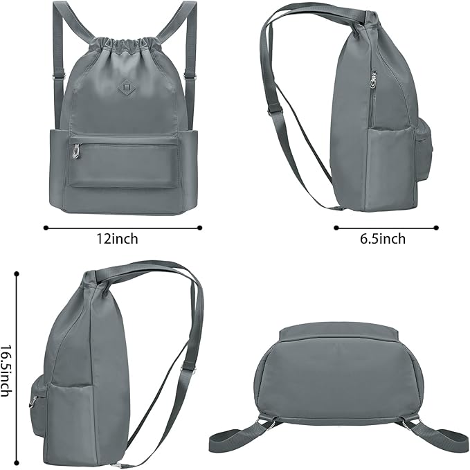 Drawstring Backpack with Wet Pocket Gym Backpack Water-Resistant Cinch String Bag Beach Swim for Women Men