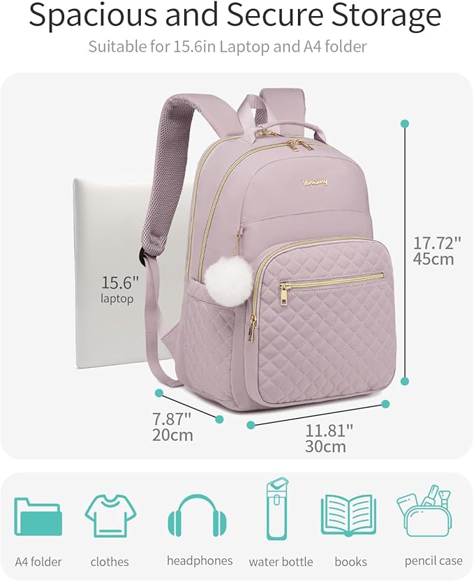Laptop Backpack Women School Backpack for High School Teen Girls, Water Resistant College Bookbag with Charging Hole for Travel Work, Dark Purple
