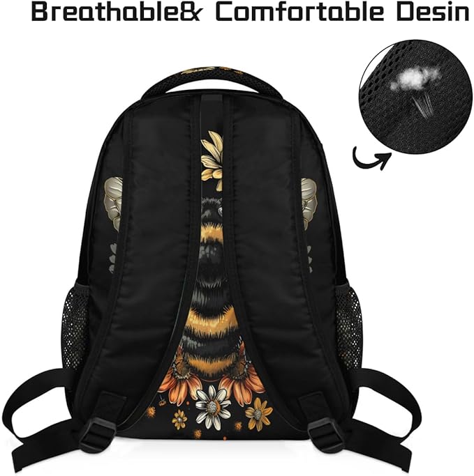 Pardick Animal Bee Flower Backpack for Kids Girls Boys Lightweight School College Students 18in Bookbag Large Capacity Computer Backpacks Laptop Rucksack Travel Gym Hiking Camping Daypack