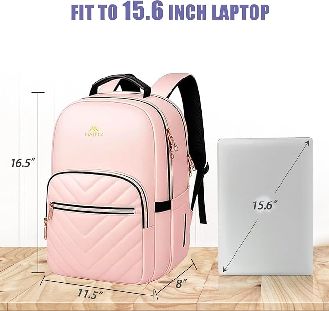MATEIN Cute Backpack for Girls, Water Resistant School Backpack with Detachable Keychain Fits 15.6 Inch Laptop, Multi-Functional Bookbag for Middle School with Laptop Compartment, Gift for Her, Pink