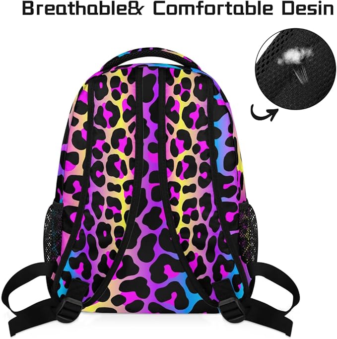 Pardick Leopard Cheetah Colorful Backpack for Kids Girls Boys Lightweight School College Students 18in Bookbag Large Capacity Computer Backpacks Laptop Rucksack Travel Gym Hiking Camping Daypack