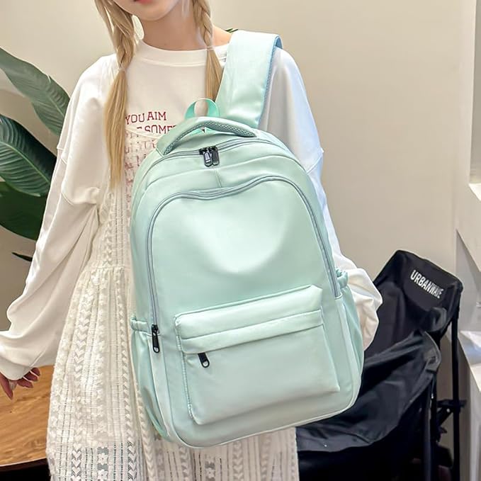 Cute College Backpack for School Aesthetic Backpack for Teen Girls Students Laptop Bag Large Capacity Bookbags Kids Travel Lightweight Backpacks for Casual Daypacks School Bag Solid Color(Green)