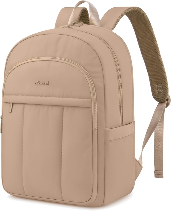 LOVEVOOK College Laptop Backpack for Women, Puffer Quilted Casual Daypack Fits 15.6 Inch Laptop, Lightweight Travel Backpack Work Bookbag, Coffee Brown