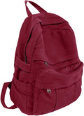 Burgundy Red Canvas Backpack for Women Retro Aesthetic Rucksack Basic Backpack for High School/College Students Travel Laptop Bag