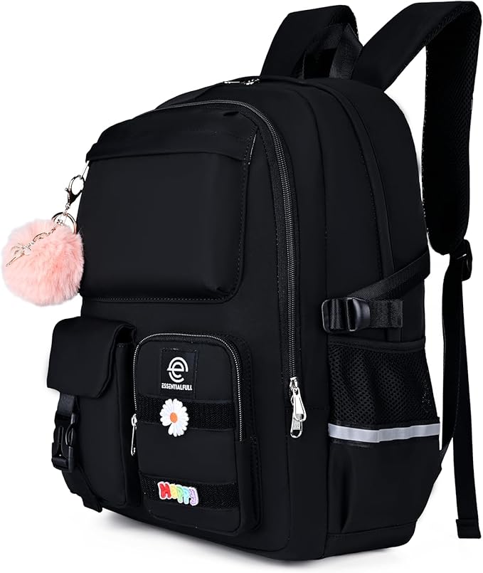 School Backpack for Girls & Women, Bookbag for Middle School & College, Large Travel Daypack for Laptop (Black)