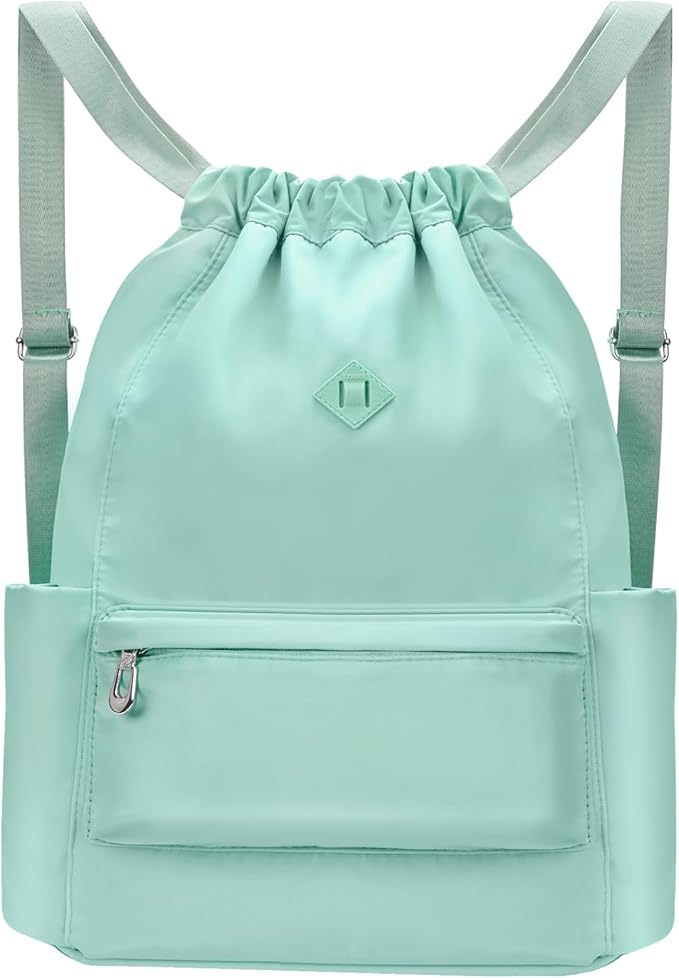 Drawstring Backpack with Wet Pocket Gym Backpack Water-Resistant Cinch String Bag Beach Swim for Women Men