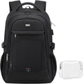 DUSLANG 17 Inch Laptop Backpack for Travel Water Resistant College Backpack for Men Women Laptop Bag with USB Charging Port Clear Cosmetic Bag,Black