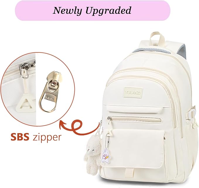 Girls Backpack for College High Middle School Student, Cute Aesthetic Bookbag for Teens Women with Accessories,Grey