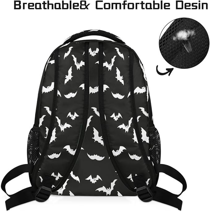 Pardick Halloween Bat Backpack for Kids Girls Boys Lightweight School College Students 18in Bookbag Large Capacity Computer Backpacks Laptop Rucksack Travel Gym Hiking Camping Daypack