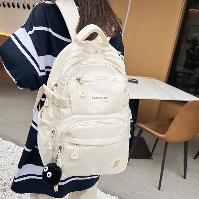 Cute Backpack Aesthetic Backpack for Girls School Casual Daypack Middle Student Travel College Backpack for Kids Large Capacity Travel(White)