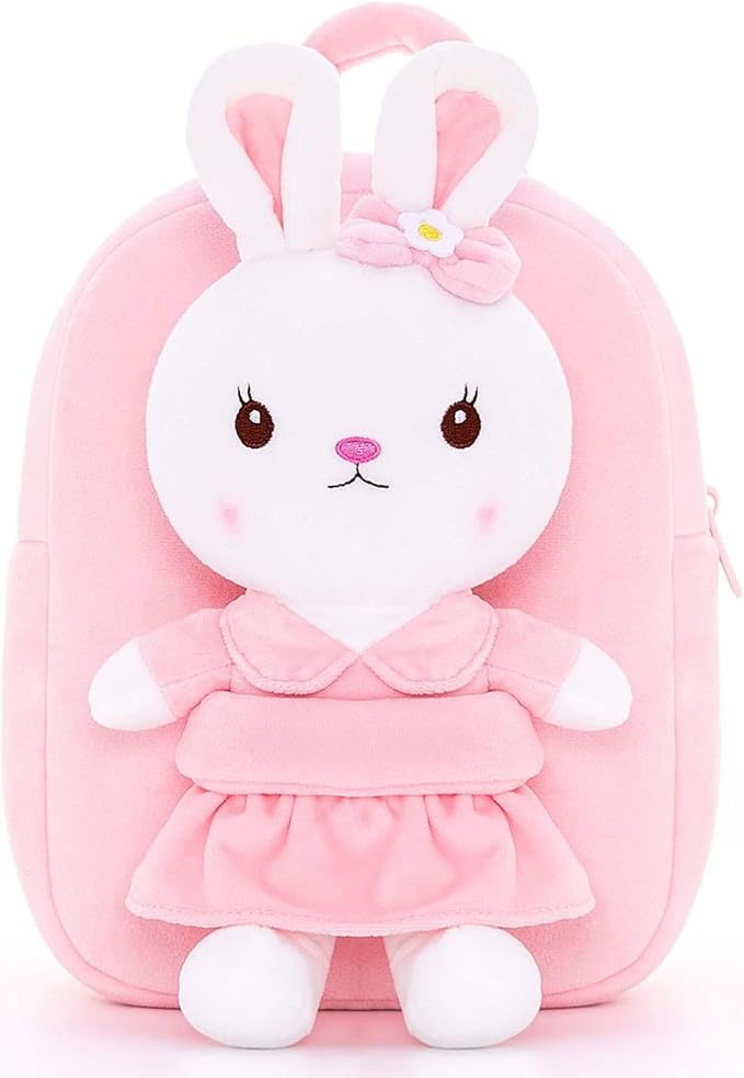 Gloveleya Kids Backpack Toddler Backpacks with Stuffed Bunny Toy Pink 9''…