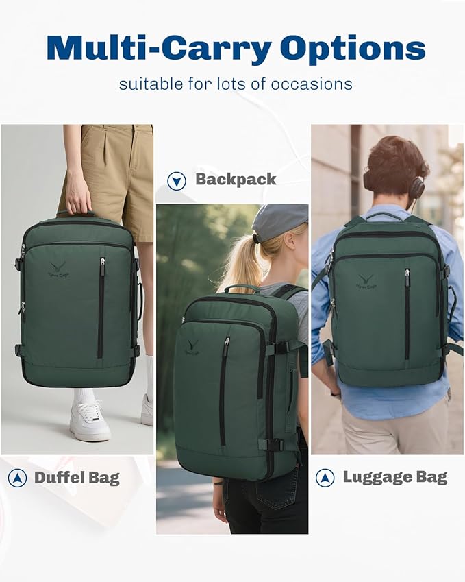 Hynes Eagle Carry on Backpack 38L Large Travel Backpack for Women Flight Approved Weekender Bag Laptop Backpack Men 15 inches Oliver Green