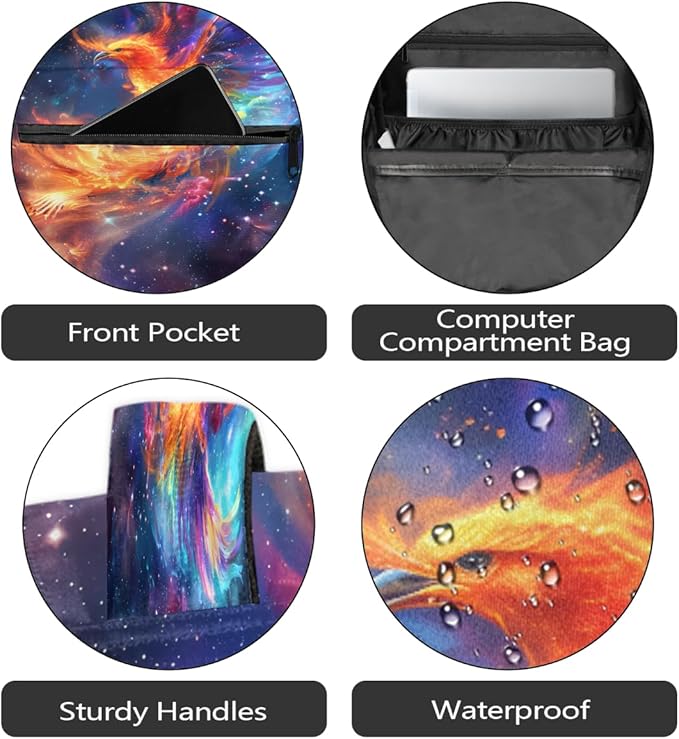 Pardick Galaxy Phoenix Backpack for Kids Girls Boys Lightweight School College Students 18in Bookbag Large Capacity Computer Backpacks Laptop Rucksack Travel Gym Hiking Camping Daypack