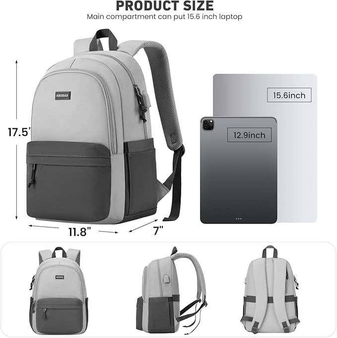 School Backpack for Teens Girls, Cute Student Bookbag Large 15.6 Inch Laptop Bag Aesthetic College Backpacks for Women High School Travel (Dark Grey & Light Grey)