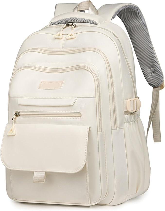 Cute Aesthetic Girls Backpack for School Large Capacity Bookbags College Backpack for Students Kids Teen Girls Laptop Bookbag Casual Travel Daypacks(White)
