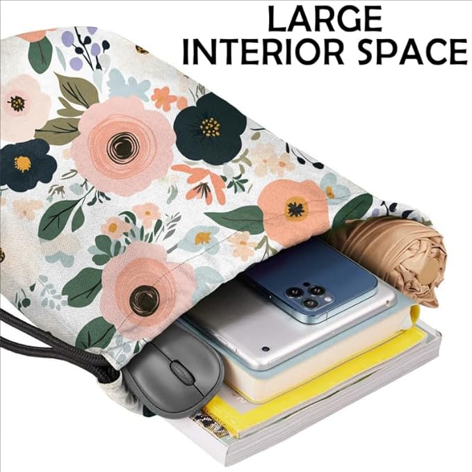 Drawstring Backpack Draw String Bag Waterproof for Sports Gym Beach Travel Cute Aesthetic Sackpack Men Women (13"×17")-Floral