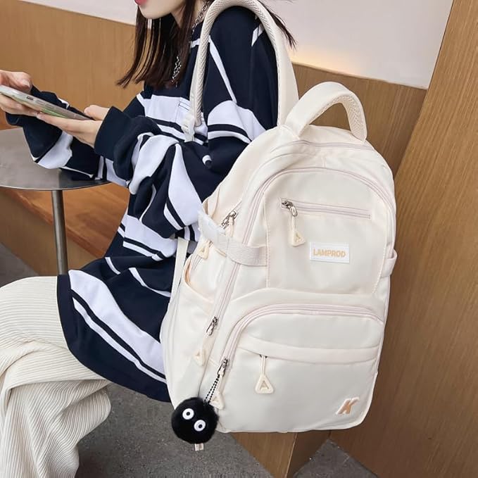 Cute Backpack Aesthetic Backpack for Girls School Casual Daypack Middle Student Travel College Backpack for Kids Large Capacity Travel(White)