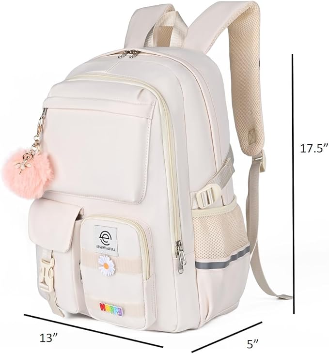 School Backpack for Girls & Women, Bookbag for Middle School & College, Large Travel Daypack for Laptop (White)