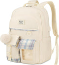 School Backpack for Teen Girls, Cute Kawaii Plaid Bookbag College Backpacks for Women 15.6 Inch Laptop Bag for Kindergarten Elementary Preschool Middle High School Students, Beige