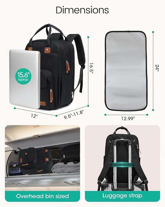 Extra Large Diaper Bag Backpack for Two Kids Twins - Expandable Baby Bag (26-36L), Dual Big Compartments - Includes Changing Pad & Stroller Straps, Unisex Black