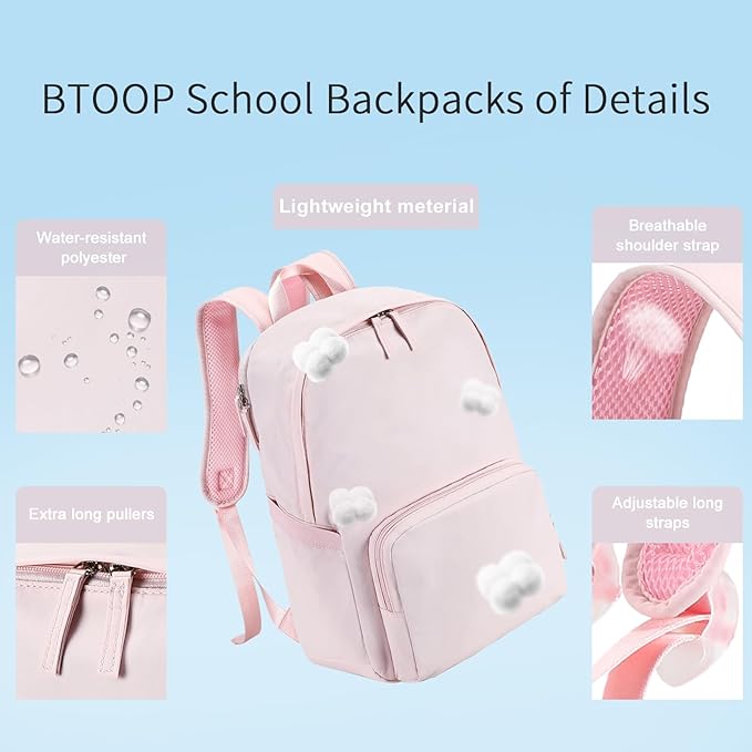 BTOOP Backpack for School Girls Teens Lightweight College Bookbag Casual Work Travel Laptop Backpack for Women Water Resistant Pink Backpacks(Pink)